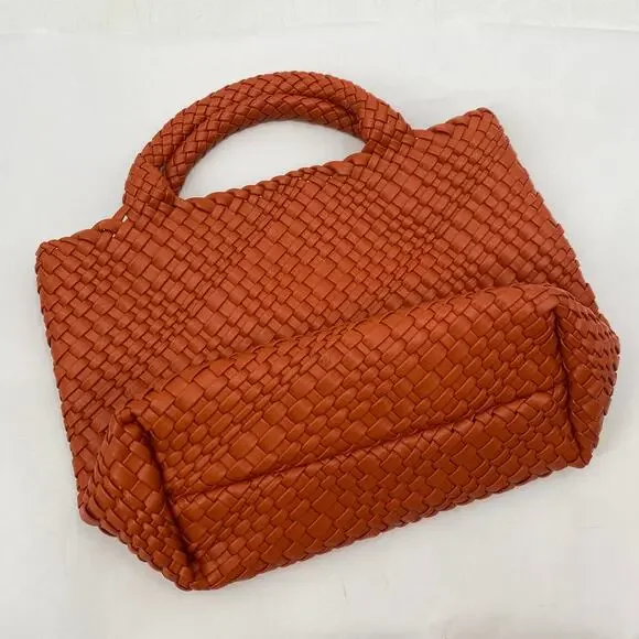 Anthropologie orange Woven Faux Leather Tote - Picture 3 of 7